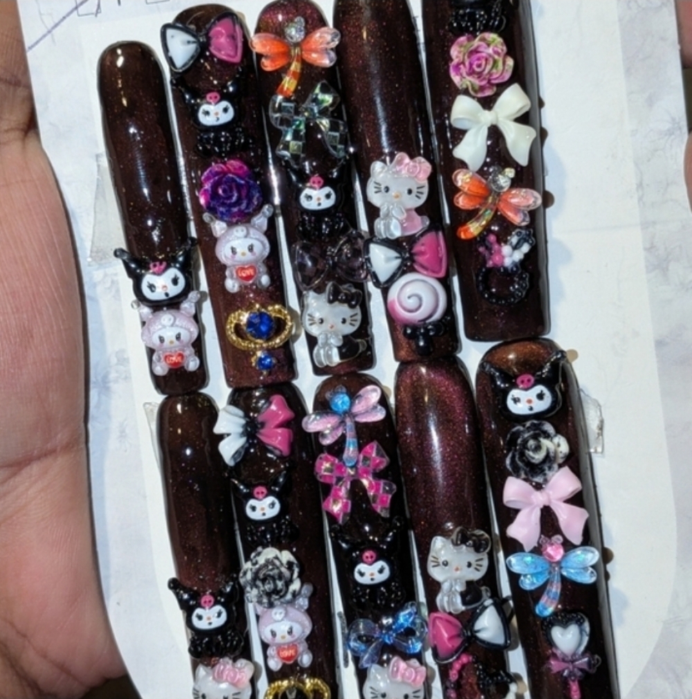 Hand Crafted Cute Character Nail Art Set with Quality Charms 3xl Sz Large